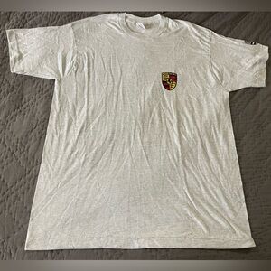 Vintage Porsche Fruit of the Loom Gray Men's T-Shirt Logo Sleeve XXL Cotton USA